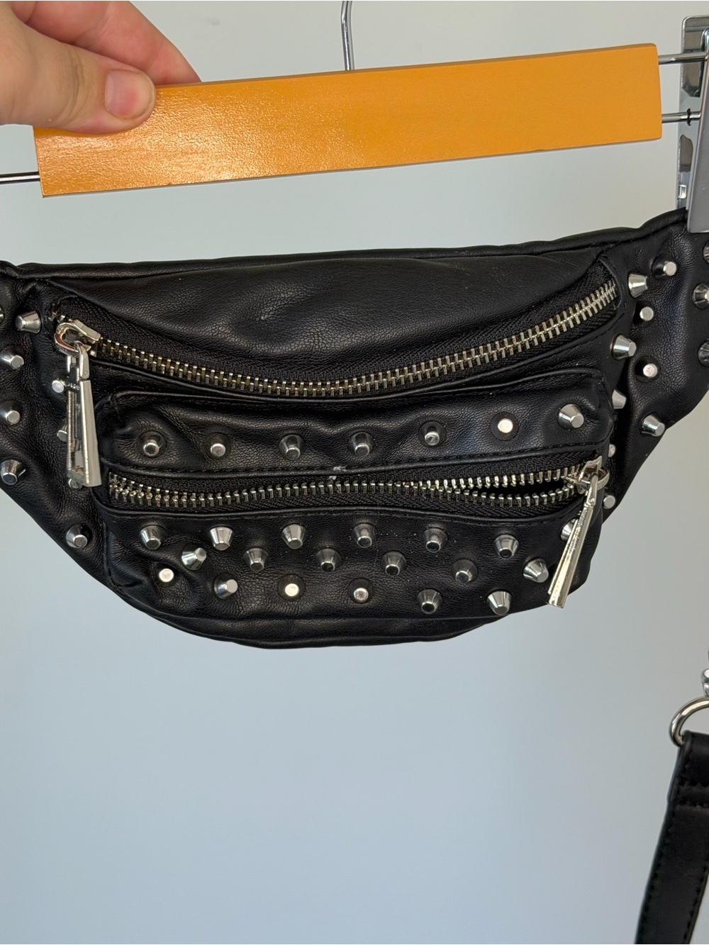Aldo Black Studded Leather Crossbody Waist Bag
